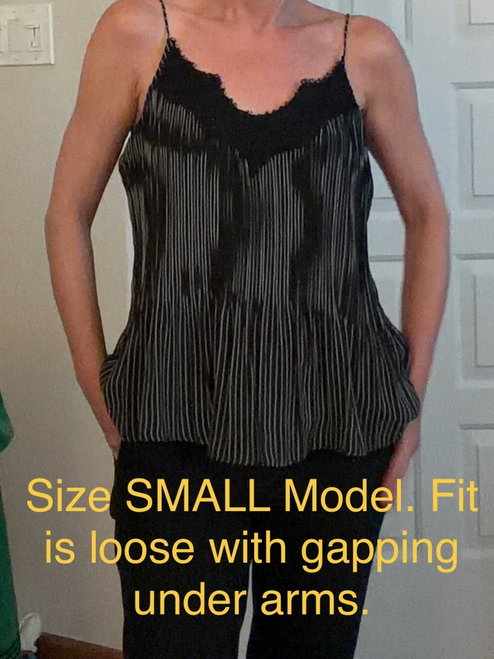 Black Tape Pinstripe Micro Pleat Cami - Black & White Lace Trim - Picture 10 of 10